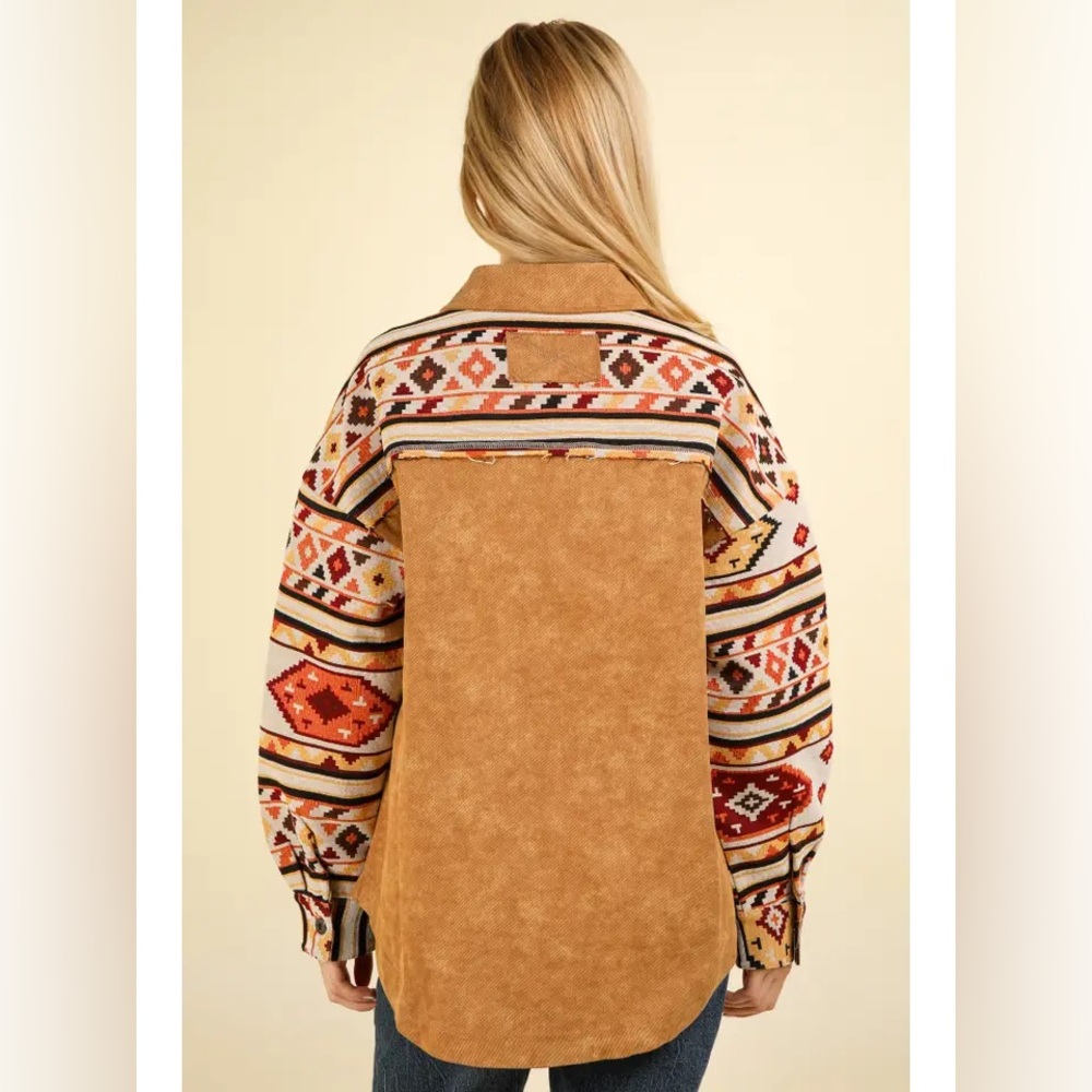 $89 NWT New In Aztec western Graphic Oversized Button Down Shacket Jacket L - Picture 5 of 10